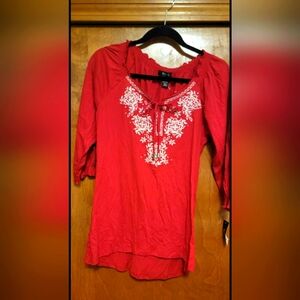 NWT Style & Co. Size Large. Red Embroidered 3/4 Sleeve
